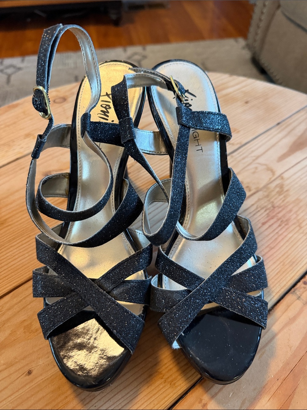FIONI Clothing Black Glitter Strappy Slingback Heels